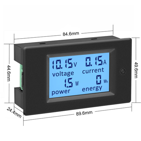 Amp Volt Watt Kwh Meter Tester Panel Digital 4 in 1 Ammeter Voltmeter Multimeter 12V DC 6.5-100V 20A, Voltage Current Power Energy Usage Monitor L...