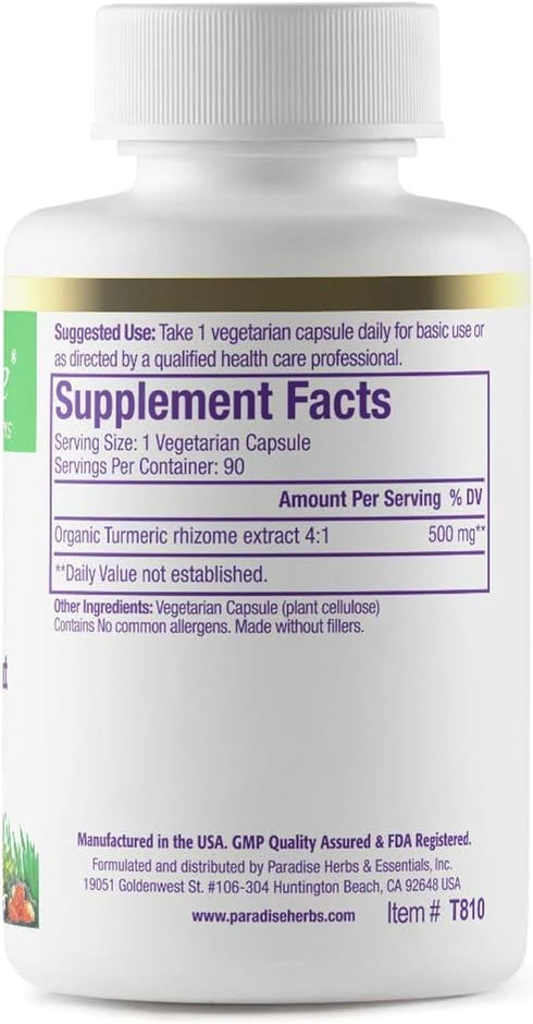 Paradise Organic Turmeric Rhizome 4:1 Extract, Active Whole Spectrum Extract, Super Potent, Ultra Pure, Vegan, Non-GMO, Gluten Free, 90 Vegetarian...