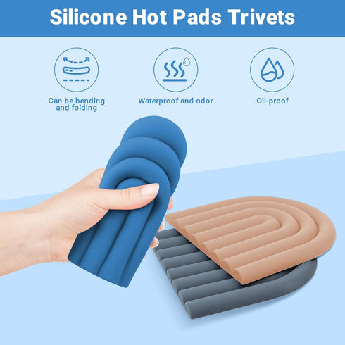 Silicone Trivets for Hot Pots and Dishes, Heat-Resistant Trivets Mats for Countertop, Cute Coasters, Modern Multi-Purpose Trivet Mat, Set of 2 (Bl...