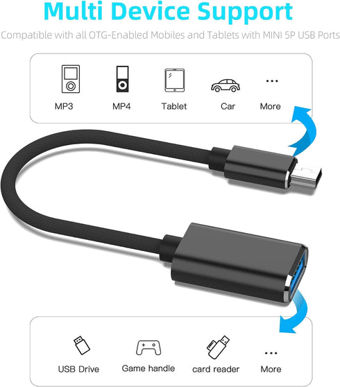 Mini USB OTG Cable for Digital Cameras - USB A Female to Mini USB B 5-pin Male Adapter Braided Cable...