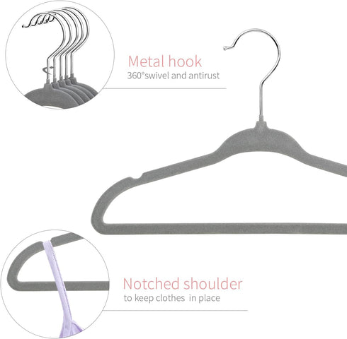 ManGotree Non-Slip Baby Velvet Clothes Hanger, Kids Coat Hanger with Swivel Hook and Notched Shoulder, Hanger for Children, Infant, Toddler Clothe...