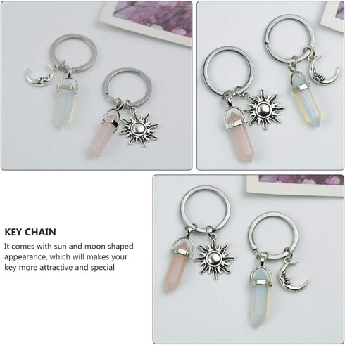 Amosfun 2pcs Crystals Stone Keychain Healing Crystal for Women Hexagonal Crystal Keyring Moon and Sun Keychains Charms Couples Sisters Keychains H...