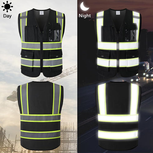 High Visibility Safety Vest for Men Women with 9 Pockets and Zipper Front Reflective Mesh Safety Work Vest Hi Vis Construction Vest Meets ANSI/ISE...