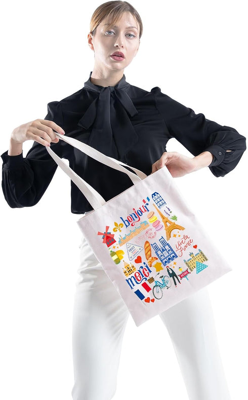 ZJXHPO Paris Tote Bag France Travel Gift Paris Souvenir Shoulder Bag Paris Trip Handbag Paris Vacation Gift...