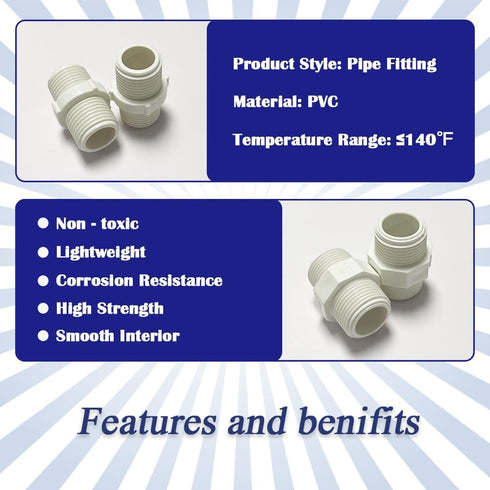 12PCS 3/4 Inch PVC Pipe Fitting Hex Nipple G3/4 Male X G3/4 Male Coupling Adaptor of Thread Plumbing PIPE Connection HE023-3/4...