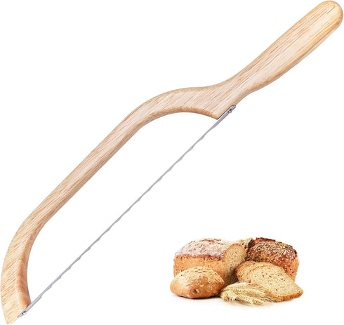 Wooden Bread Bow Knife, Sourdough Bread knife Cutter for Homemade Bread, 15.7" Serrated Bagel Knife, Kitchen Gift for Baker...