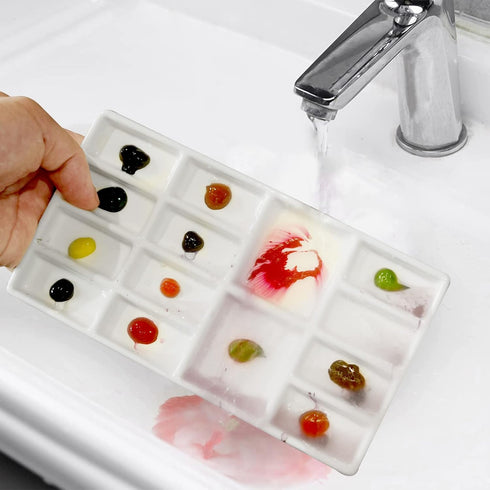 8 Inch 14 Wells Artist Ceramic Paint Palette, Rectangle Ceramic Watercolor Painting Mixing Tray for Watercolor Gouache Acrylic Oil Painting...