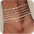 Tewiky Dainty Silver Ankle Bracelets for Women Waterproof, S925 Sterling Silver Anklets Layered Cuban Chain Herringbone Beaded Blocks Anklets Set ...