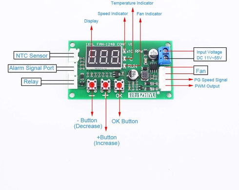 DONGKER Fan Temperature Controller Module,DC 12V 24V 48V 4-Wire PWM Driver Module for PC Fan/Alarm...