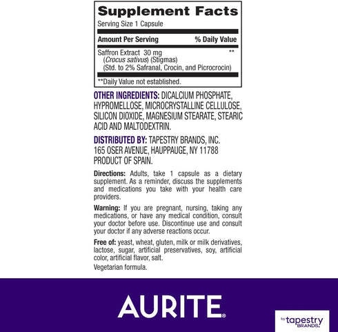 Saffron Supplement for Women & Men. 30 Count, Vegetarian Friendly, Non-GMO, Gluten-Free, Soy-Free (1 Month of Supply)...