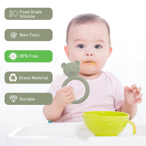 Silicone Baby Teether, Teething Toy Ring for Babies, Easy to Hold Design, BPA Free (Sand + Light Grey)...