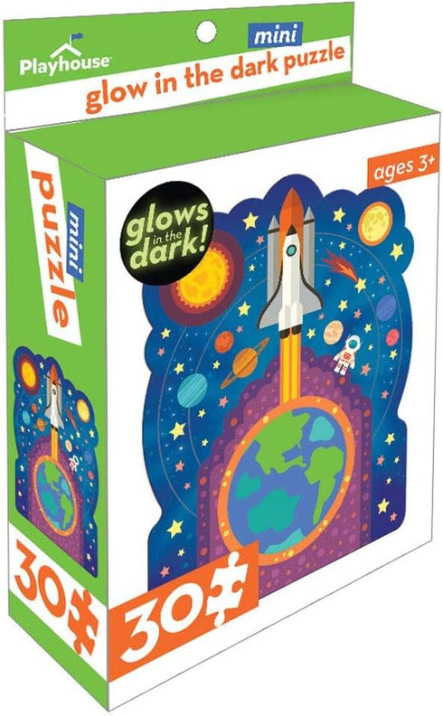 Playhouse Glow in The Dark Blast Off 30-piece Die-Cut Shaped Mini Puzzle for Kids...