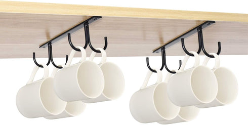 Mocoum Under Cabinet Mug Rack, Rustic Mug Organizer Rack Cup Holder Under Shelf Hanging Hooks Rack for Mugs, Coffee Cups and Kitchen Utensils Disp...