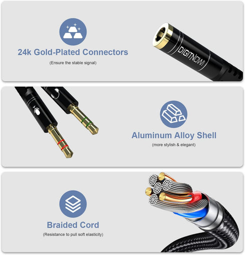 DigitConver Headphone Splitter Cable for Computer,3.5mm Female to 2 Dual Male Headphone Microphone Y Splitter Cable Mic Audio Stereo Jack Earphone...