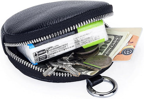 1 Pcs Leather Zipper Coin Purse Wallet With Keychain, Coin Organizer, Change Holder,Card Case, Mini Leather Zipper Storage Bag for Men & Women...