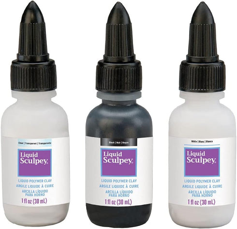 Polyform Liquid Sculpey Liquid Polymer Oven-Bake Clay, Classic Sampler Pack, Three 1 oz. bottles included, White, Black and Clear colors, Great fo...