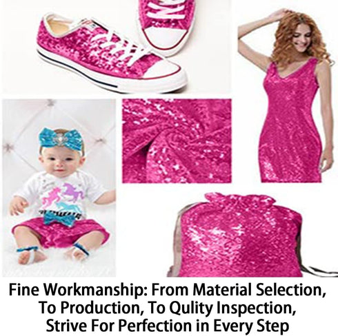 ShinyBeauty Fabric by The Yard Hot Pink 1 Yard Sequin Fabric Mesh Sequin Fabric Sequin Fabric by The Yard Sequin Material Fabric for Wedding Dress...