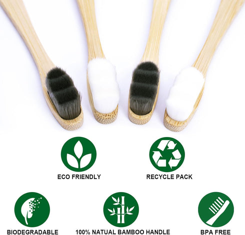 Bamboo Micro-Nano Toothbrushes, Extra Soft Toothbrush with 20000 Bristles Designed for Sensitive Gums Kids Adults (Black White 20P)...