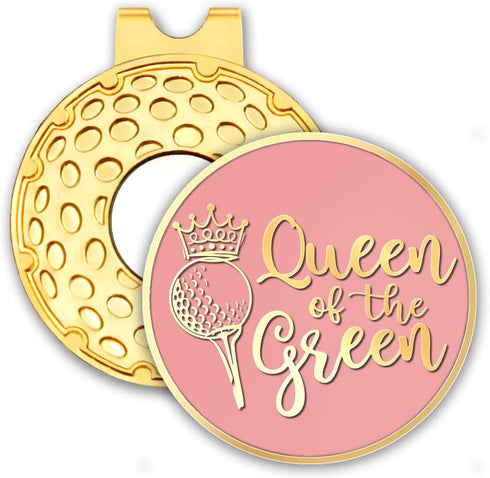 Queen of The Green Pink Gold Golf Ball Marker with Hat Clip, Funny Golf Accessories for Women, Christmas Mother's Day Birthday Gifts for Golf Fan ...