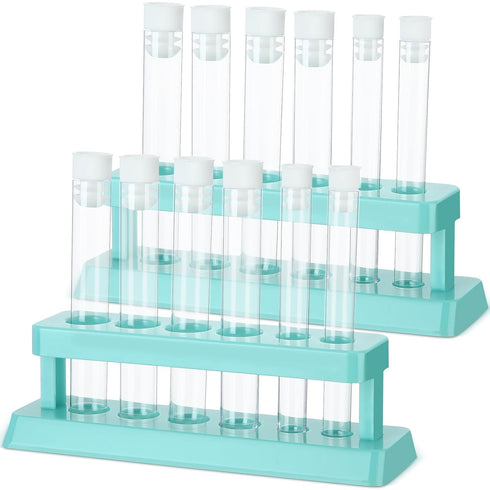 2 Sets Test Tubes with Rack Clear Plastic Test Tubes with Caps and 6 Holes Holder Rack Nurse Party Decorations Shot Tubes for Scientific Experimen...