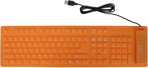 ASHATA Foldable Silicone Keyboard USB Wired Keyboard Mute Waterproof Rollup Keyboard for PC Laptop Notebook, 2 Color, 108 Keys(Orange)...