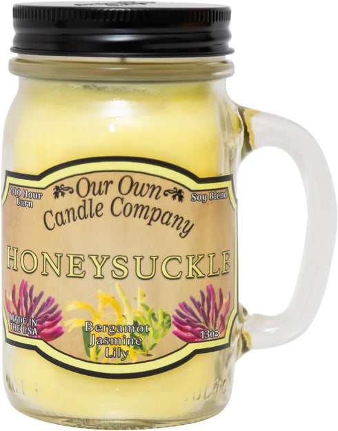 Our Own Candle Company, Honeysuckle Scented Mason Jar Candle, 100 Hour Burn Time, 13 Ounces...