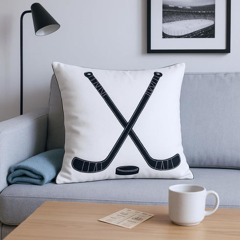 Embroidered Hockey Throw Pillow Cover,Square 18 inch Decorative Canvas Pillow Cover for Ice Hockey Room Decor(Cover Only)...