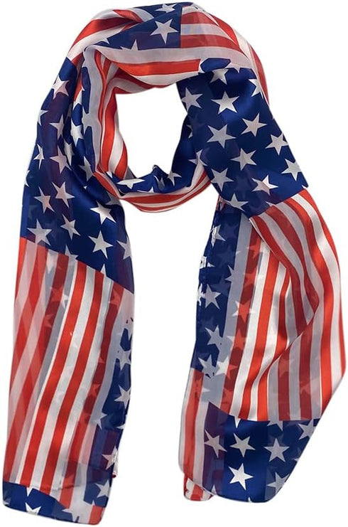Rosemarie Collections Women's Red White And Blue 4th Of July Satin Stripe USA Fashion Scarf, 60" American Flag Stars Stripes...