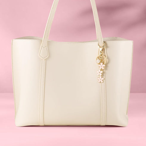 SELOVO Initial Keychain White/Pink Flower Charms for Key Cute Letter Keyring for Handbag Backpack...