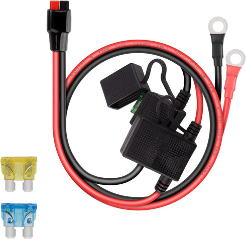iGreely Dual Positive/Negative ATC Style Fuse Holder 10AWG Wire with Ring Terminals and 45A Connectors for Automotive 2ft/60cm...