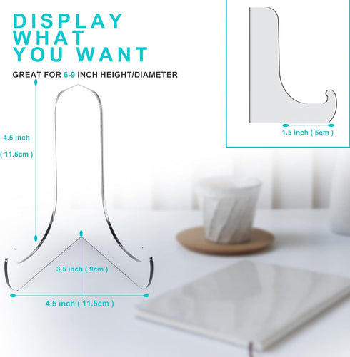 60-Degree Angle Acrylic Plate Stand, 4.5 Inch 5PC Clear Acrylic Display Easel, Clear Tablet Holder for Displaying,4.5" H x 4.5" W x 3.5" D (5 Pack...