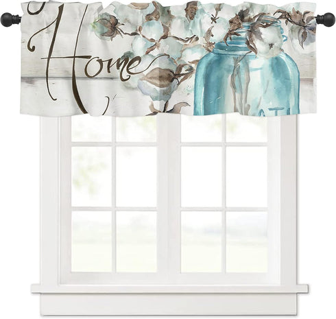 Valances for Windows, Mason Jar Cotton Flower Rod Pocket Kitchen Curtains Valances 54x18inch Short Window Curtains for Kitchen/Bathroom/Bedroom, S...