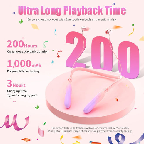 Neckband Bluetooth Headphones, 200H Extra Long Playtime Wireless Stereo Neckband Earbuds with Microphone, Waterproof Balanced Armature Drivers in ...