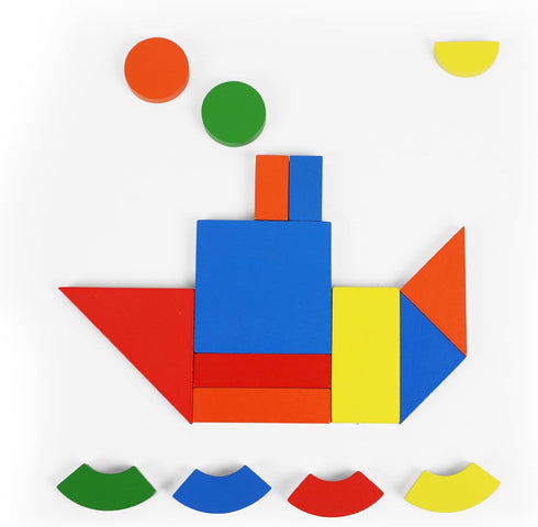 Wooden Magnetic Blocks Toys - Shape Pattern Building Block - large Tangram Puzzles for kids - Geometric Creative Development Toys Montessori Learn...
