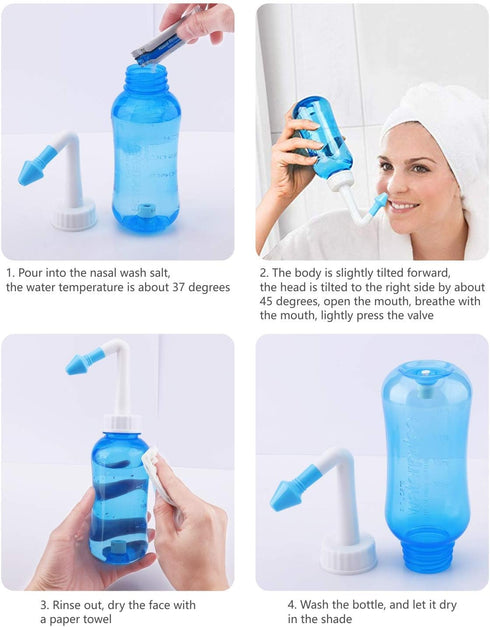 Darate Neti Pot Sinus Rinse Bottle, Nose Wash Cleaner Pressure Rinse Nasal Irrigation for Adult & Kid BPA Free with Sticker Thermometer (500ML)...