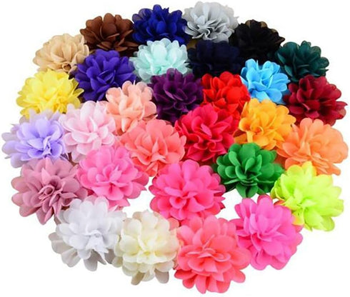 Fodattm 30PCS Women 30 Solid Colours 4" Chiffon Fabric Flowers DIY Flower Headbands Decorative Wedding Flowers...
