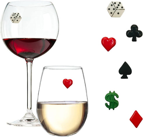 Casino Wine Glass Charms - Magnetic Drink Markers for Stemless or Regular Glasses Set of 6...