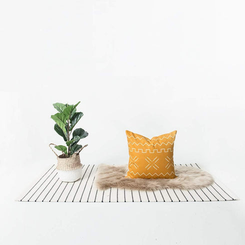 Hofdeco African Mudcloth Pillow Cover ONLY, Mustard Yellow X Stripes, 18"x18"...