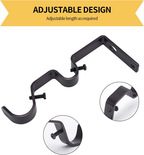 Ycolnaefllr Set of 3 Oil Rubbed Bronze Double Rod Holders Heavy Duty Double Curtain Rod Brackets Double Curtain Rod Hanging Brackets for 1 and 0.7...