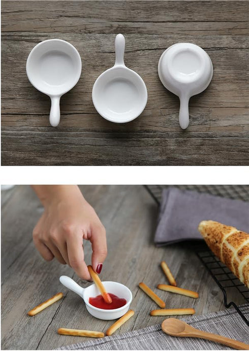 5 Packs Sauce Dish with Handle Grip,Side Dishes 1 Oz White Porcelain Dipping Bowls Appetizer Spoons Ketchup BBQ Sauce Sushi Soy Sauce-Stackable Ra...