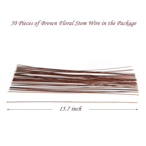 Floral Wire Stems, 18 Gauge Flower Stem Wire 16 inch Paper Wrapped Wire for Flower Arrangements DIY, Bouquent Stem Wrapping and Crafts (Brown)...