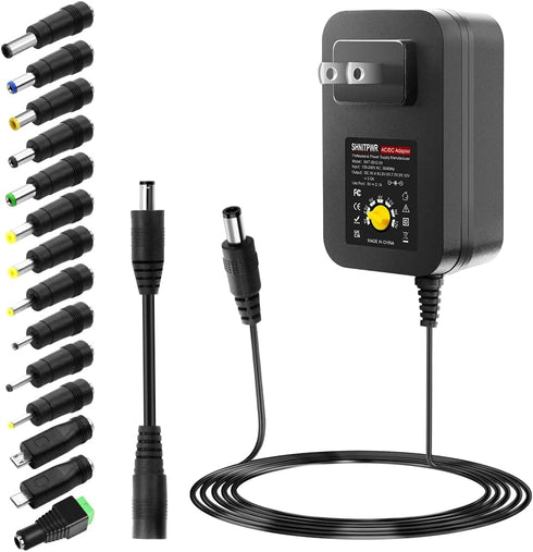 SHNITPWR 30W Universal Power Supply 3V 4.5V 5V 6V 7.5V 9V 12V Adjustable Variable AC/DC Adapter with 5V 2.1A USB Port, 100V-240V AC to DC 3V~12V C...