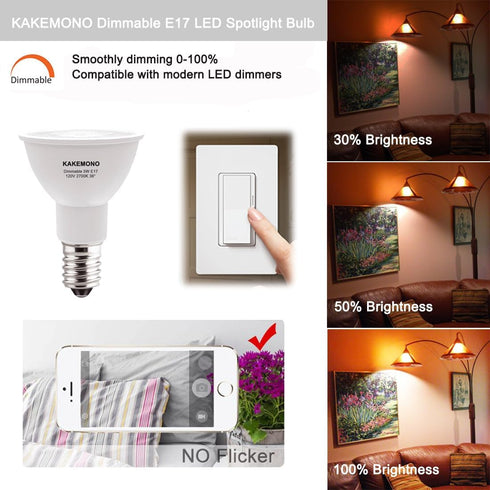 KAKEMONO E17 LED Spotlight Bulb Dimmable 40W Halogen Replacement E17 Intermediate Base Type 5W R14 Reflector Light Bulb for Desk Reading Cabinet L...