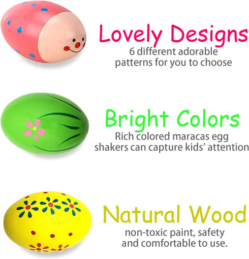 Wooden Easter Egg Shakers Baby Easter Maracas Easter Eggs for Baby Kids Musical Instruments Early Learning Toys, 6 Pcs...