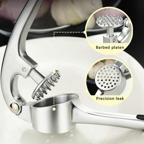 Garlic Press, Stainless Steel Garlic Press Tool with Cleaning Brush and Silicone Garlic Peeler 3 Pcs By Lechay...