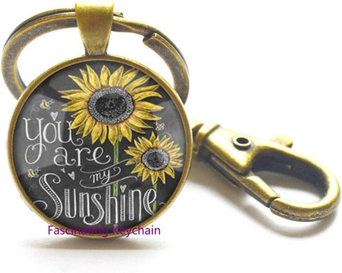 Sunflower Keychain Small Sunflower Jewelry Sunflower Key Ring Silver Sunflower Charm Flower Keychain Bridesmaid Keychain Flower Girl Gift,AE0107...