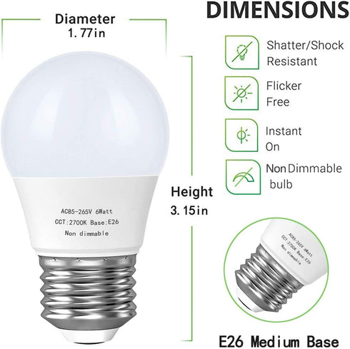 6W A15 Led Blulb 60 Watt Incandescent Equivalent, 550 LM Appliance Light Bulb, E26 Base Ceiling Fan Light Bulbs, 2700K Refrigerator Bedroom Kitche...
