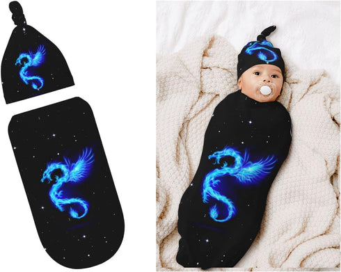 Fire Dragon Starry Sky Baby Stuff Newborn Swaddle and Hat Set Stretchy Soft Funny Baby Receiving Blanket Gifts for Infant Baby Boy Girl...