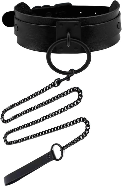 Gothic Punk Collar for Women,Soft PU Leather Choker Necklace Emo Jewelry 80s 90s Goth Accessories,Hanging Big Black Ring...