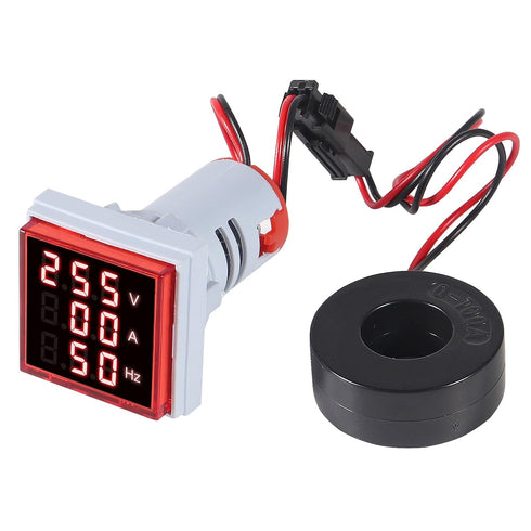 3 in 1 60-500V 0-100A AC Digital Ammeter Voltmeter, 22mm Square Digital Tube Screen with Transformer, LED Display Voltage Detector Current Tester ...